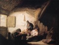 Taberna de pueblo con cuatro figuras Pintores de género holandeses Adriaen van Ostade